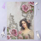 エラエレガントービクトリアンレディーラベンダーバラ&レース 薄葉紙 (クラフト)