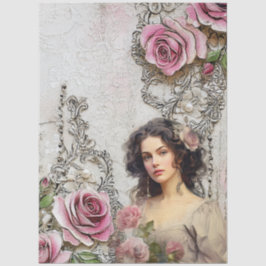 エラエレガントービクトリアンレディーラベンダーバラ&レース 薄葉紙