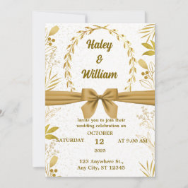 エラガント金ゴールドシンプルフローラ結婚婚約 招待状