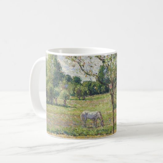 エラニーの灰色の馬のいる牧草地 油絵 コーヒーマグカップ (正面左)