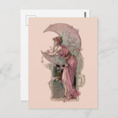 エラビクトリアンアールヌーボー女性&三日月 ポストカード (正面/裏面)