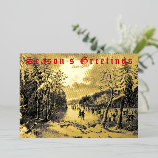 エラビクトリアンウィンタースケーターby Currier & Ives 箔シーズンカード (立ち正面)