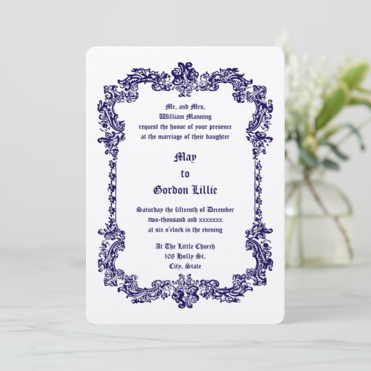 エラビクトリアンバロックスタイルの葉のフレーム 招待状 (スタンド正面)