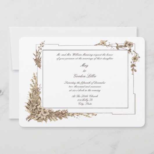 エラビクトリアンフローラ植物美術結婚枠 招待状 (正面)