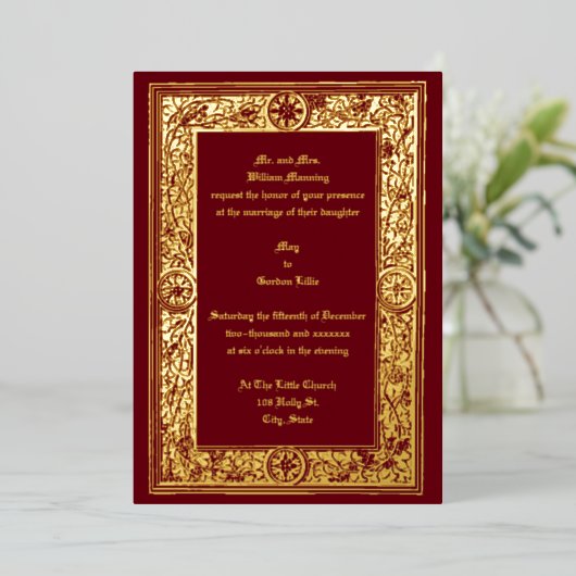 エラビクトリアンリーフ&ベリーバイアントンセダー 箔招待状 (立ち正面)