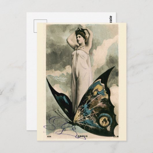エラビクトリアンーアールヌーボーガールオンバタフライ ポストカード (正面/裏面)