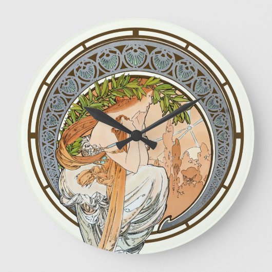 エラビクトリアンーアールヌーボーサンセットバイアルフォンスミュシャ ラージ壁時計 (正面)