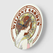 エラビクトリアンーアールヌーボーバイミュシャガーデン ラージ壁時計 (傾斜)