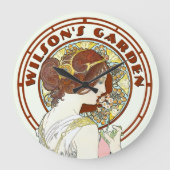 エラビクトリアンーアールヌーボーバイミュシャガーデン ラージ壁時計 (正面)