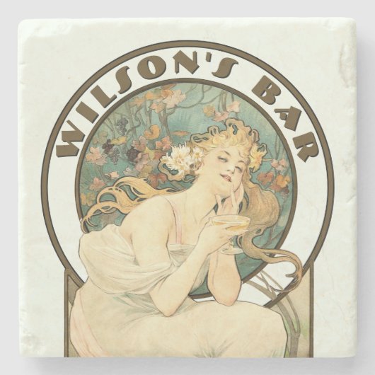 エラビクトリアンーアールヌーボーバイミュシャパブまたはバー ストーンコースター (正面)