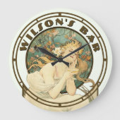 エラビクトリアンーアールヌーボーバイミュシャパブまたはバー ラージ壁時計 (正面)