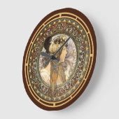 エラビクトリアンーアールヌーボーブルネットウーマンバイミュシャ ラージ壁時計 (傾斜)