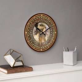 エラビクトリアンーアールヌーボーブルネットウーマンバイミュシャ ラージ壁時計