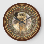 エラビクトリアンーアールヌーボーブルネットウーマンバイミュシャ ラージ壁時計 (正面)