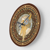 エラビクトリアンーアールヌーボーブロンデウーマンバイミュシャ ラージ壁時計 (傾斜)