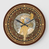エラビクトリアンーアールヌーボーブロンデウーマンバイミュシャ ラージ壁時計 (正面)
