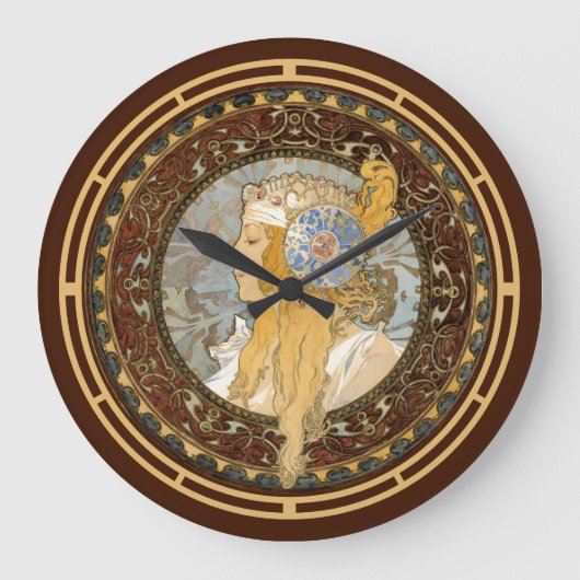 エラビクトリアンーアールヌーボーブロンデウーマンバイミュシャ ラージ壁時計 (正面)