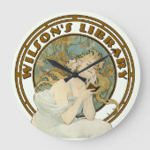 エラビクトリアンーアールヌーボーミュシャ図書館 ラージ壁時計 (正面)