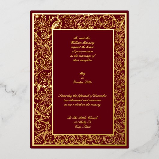 エラビクトリアンーダブオンフローラつる植物縁ど 箔招待状 (正面)