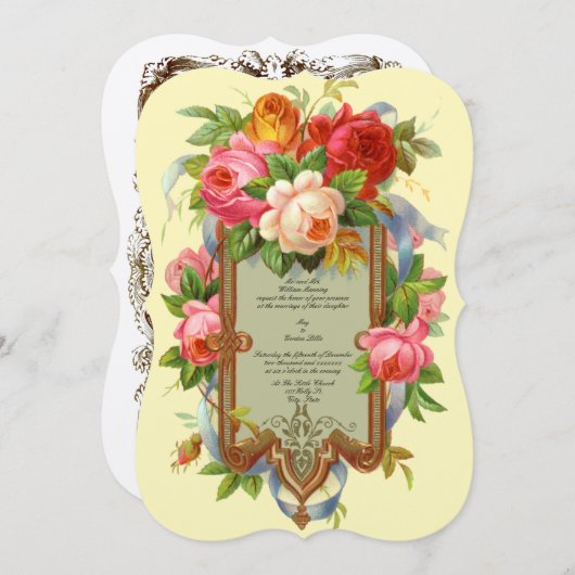 エラビクトリアンーバラ結婚式招待状テンプレート 招待状 (正面/裏面)