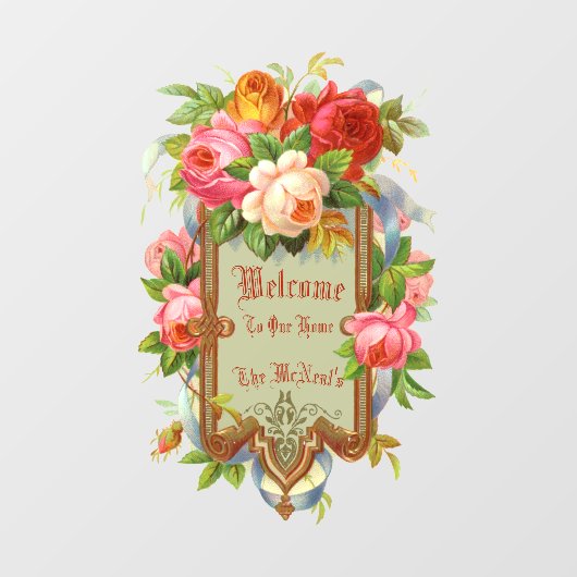 エラビクトリアンーバラ縁どフローラ歓迎テンプレート ウィンドウサイン (シート)