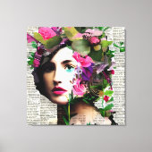 エラビクトリアンーヴィンテージピンクの花を持つ女性 キャンバスプリント (正面)