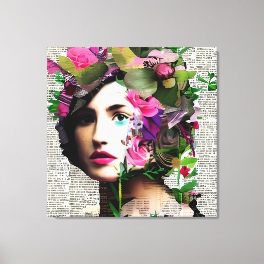 エラビクトリアンーヴィンテージピンクの花を持つ女性 キャンバスプリント (正面)