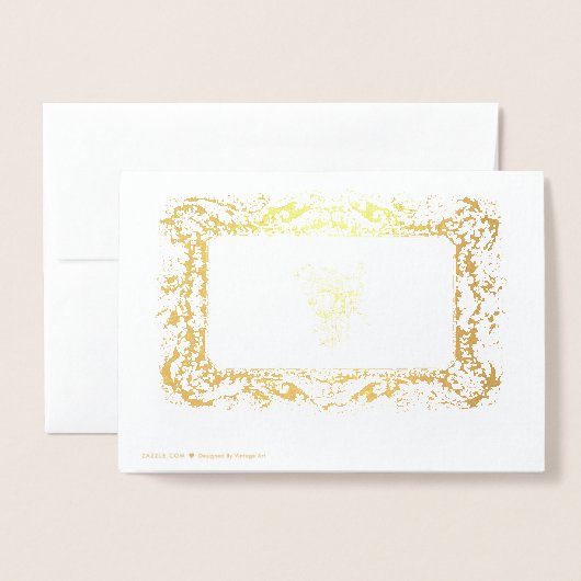 エラビクトリアンー金ゴールド結婚式招待状テンプレート 箔カード (裏面封筒付き)