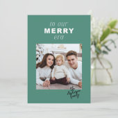 エラメリーブライト一おもしろい枚の写真グリーンクリスマス シーズンカード (スタンド正面)