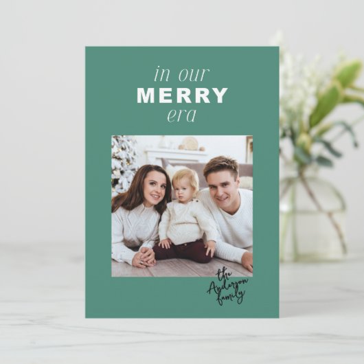 エラメリーブライト一おもしろい枚の写真グリーンクリスマス シーズンカード (スタンド正面)