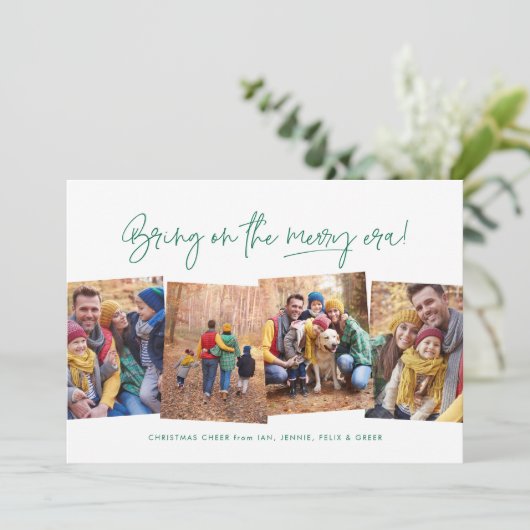 エラメリーー4おもしろい枚の緑のクリスマス シーズンカード (スタンド正面)