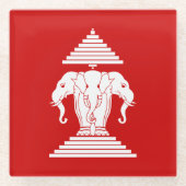 エラワン三頭象ラオス国旗 ガラスコースター (正面)