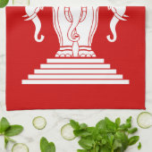 エラワン三頭象ラオス国旗 キッチンタオル (折り畳み)