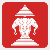 エラワン三頭象ラオス国旗 スクエアシール (正面)