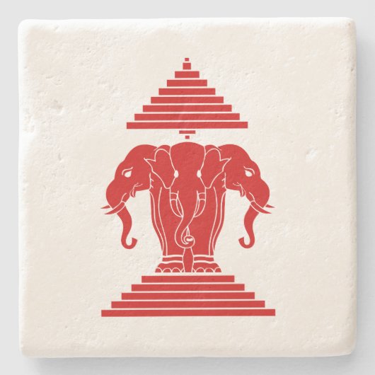 エラワン三頭象ラオス国旗 ストーンコースター (正面)