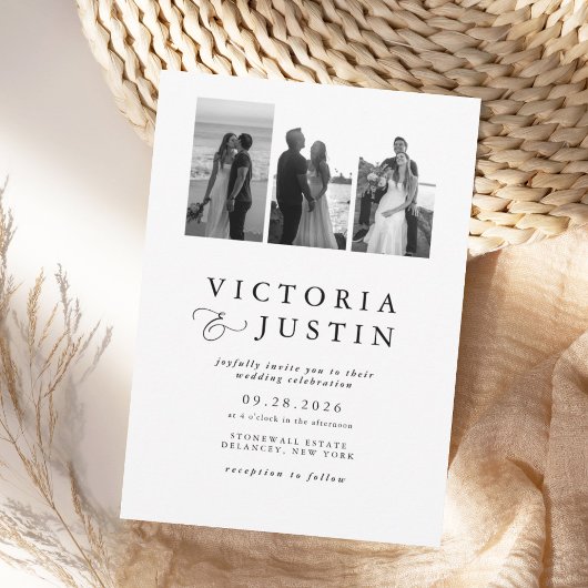 エラ モダン写真コラージュ ウェディング 招待状