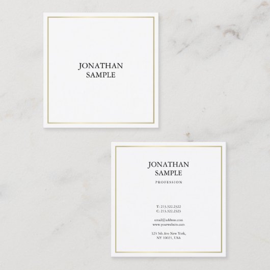 エリお洒落ートデザイントレンディー金ゴールドプレインモダンシック スクエア名刺 (正面/裏面)