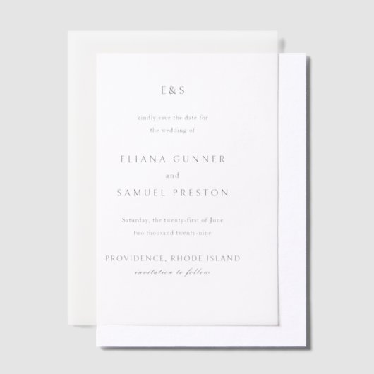 エリアナモノグラムクラシックの結婚式の日付を保存 ベラム紙招待状 (オフセット)