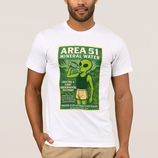 エリア51ミネラルウォーターロズウェルエイリアン1950のレトロ Tシャツ (正面)