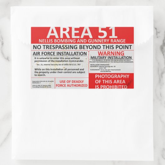 エリア51記号 長方形シール (バッグ)