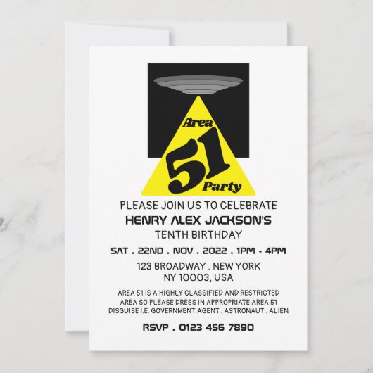 エリア51 UFO、誕生日 招待状 (正面)
