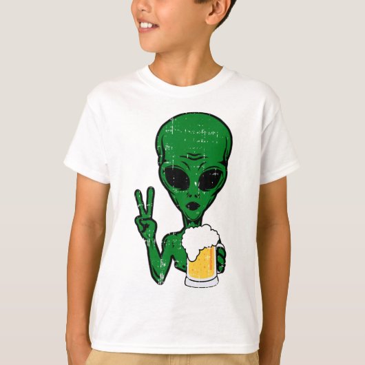 エリア–51エイリアンビール平和サイン怠惰な飲み放題 Tシャツ (正面)