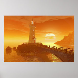 エリオットの主灯台-金日没 ポスター