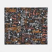 エリカ名前をカスタムする、かわいいハートスターレッド黒 フリースブランケット (正面(横))