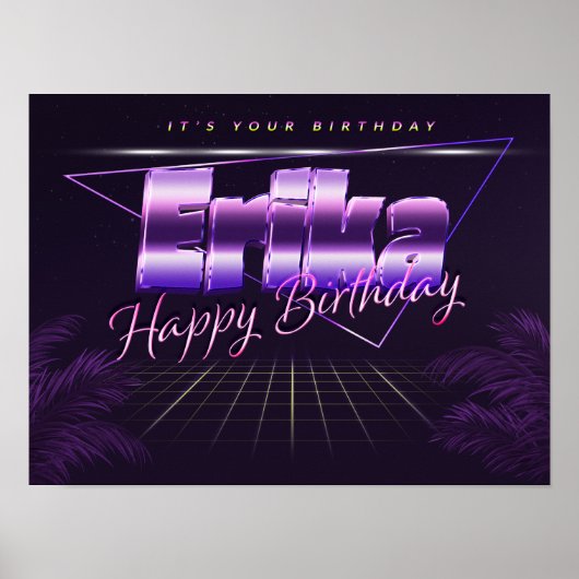 エリカ名Vorname lila retroポスターGeburtstag ポスター (正面)