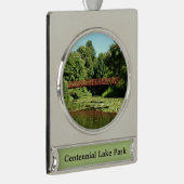 エリコット市の100周年の湖で橋 シルバープレートバナーオーナメント (右)
