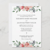 エリザベスエレガントピンクフラワークリスチャン結婚ズ 招待状 (正面)