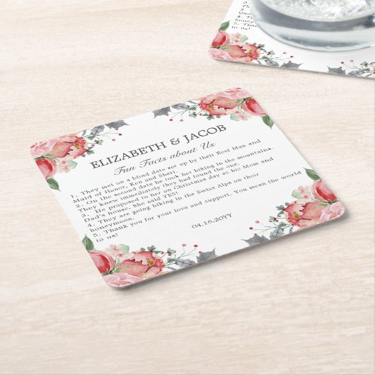 エリザベスピンクフローラおもしろい結婚ファクト スクエアペーパーコースター (アングル)