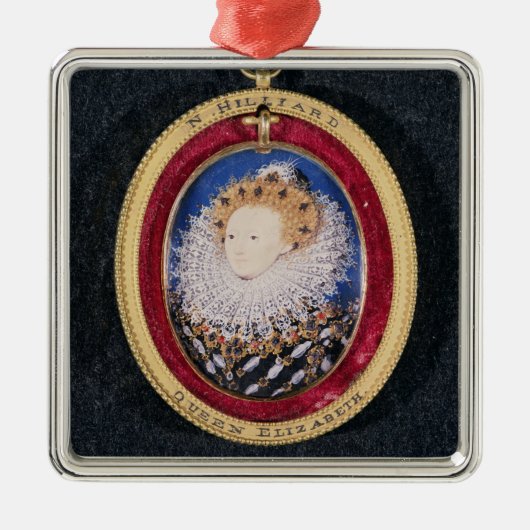 エリザベス女王一世のポートレート(w/c子牛皮紙で) メタルオーナメント (正面)