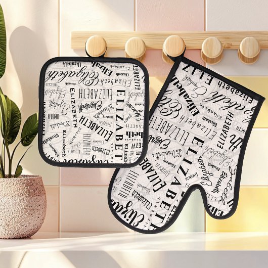 エリザベス白黒名前をカスタムする 鍋つかみ&鍋敷きセット